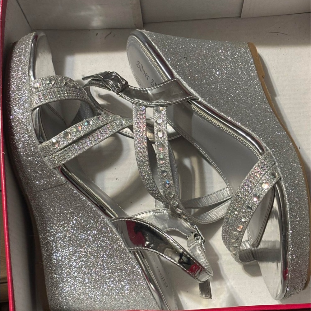 Elegant Silver Glitter Wedge Sandals